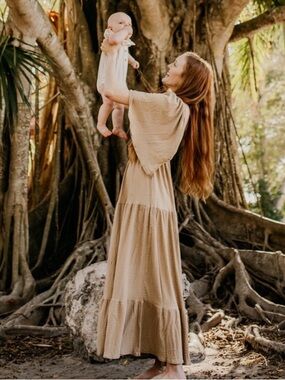 Boho Tan Maxi Dress - Flowing Tiered Silhouette